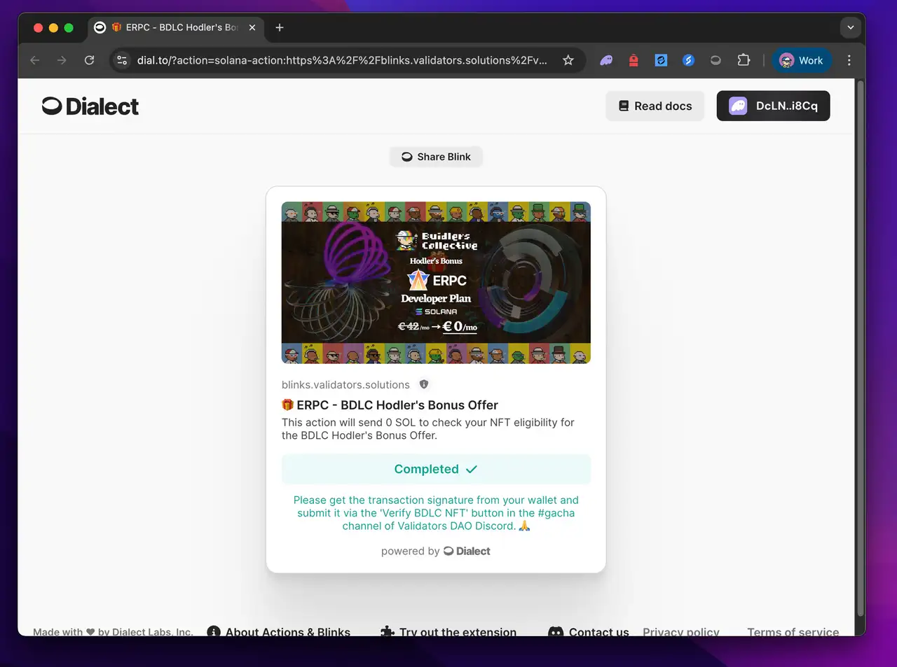 Blink Action Completed