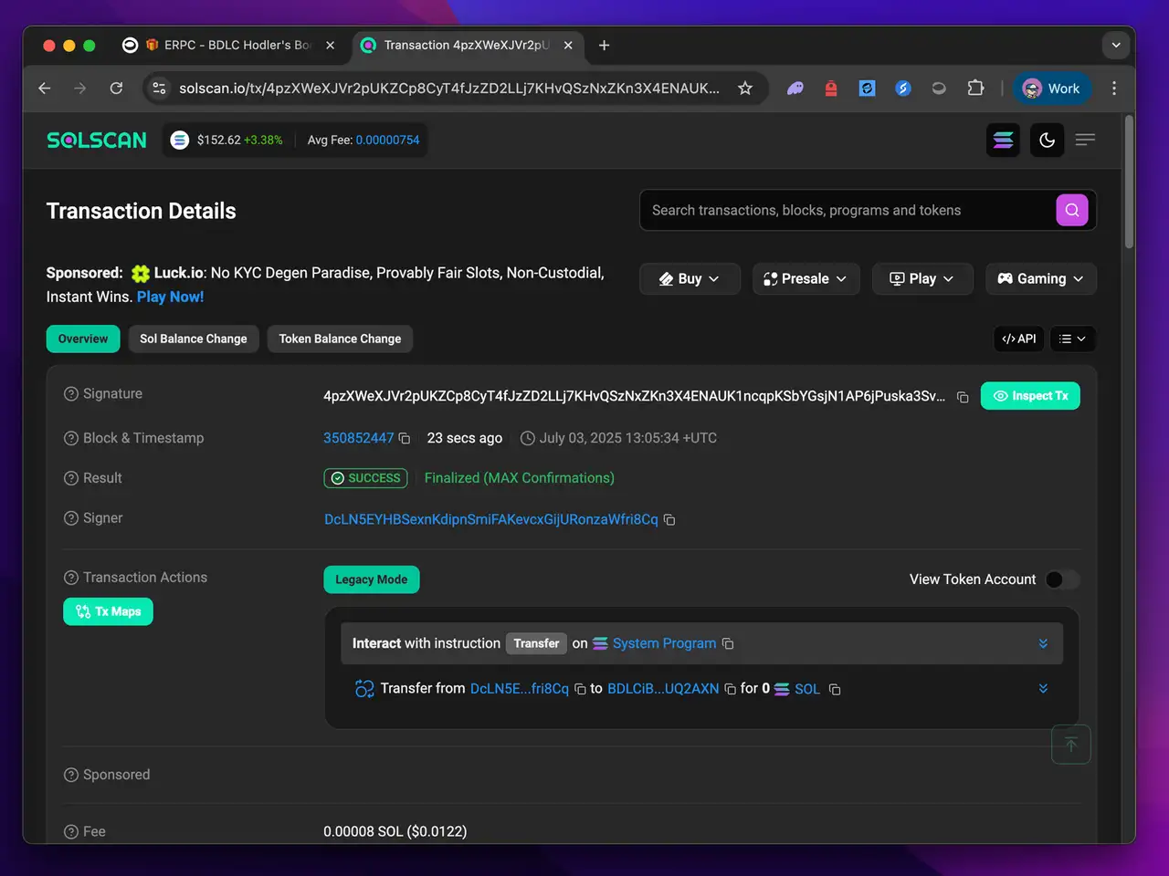 Solscan Confirmation