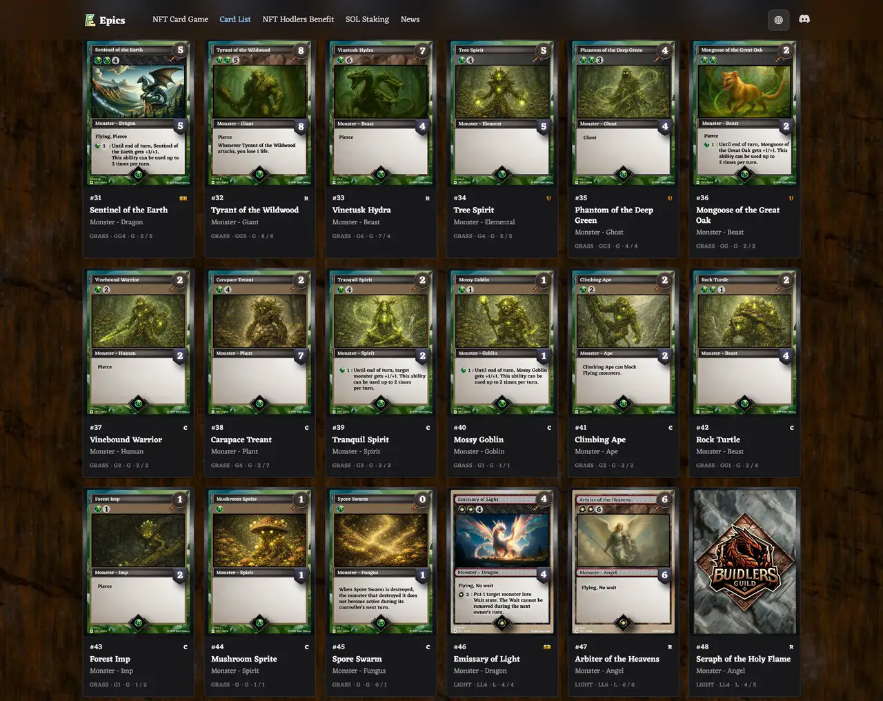 Buidlers Guild Grass Monster Cards